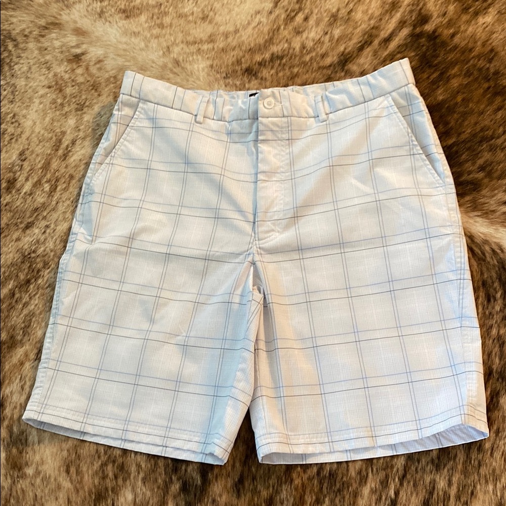 Men's White and Blue Shorts